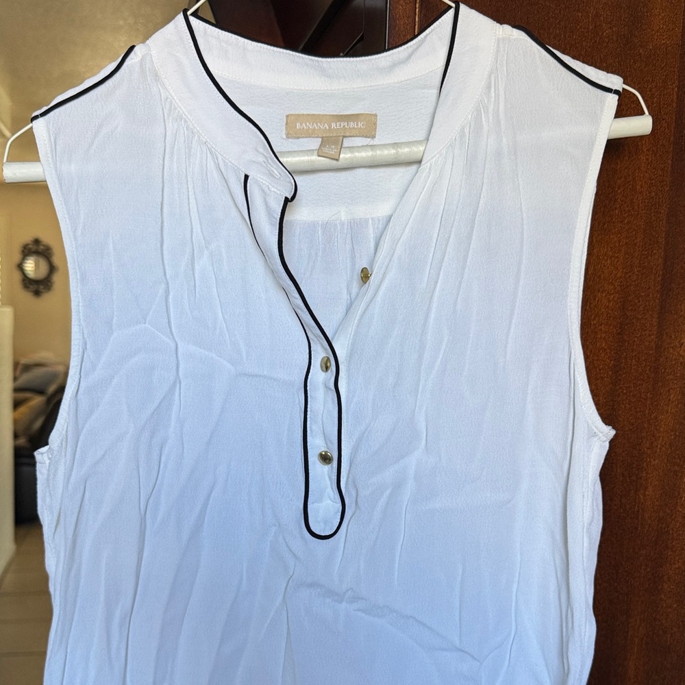 Banana Republic White Blouse with Black Trim